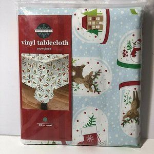 Christmas Vinyl Tablecloth Snowglobes 60" Round